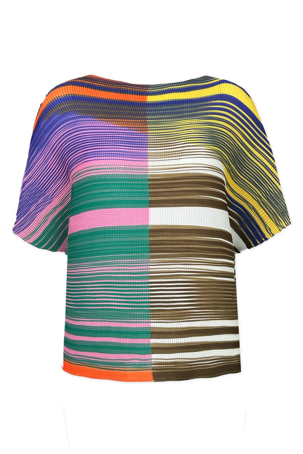 Nadia Stripe and Check 3D Honeycomb Loose Top