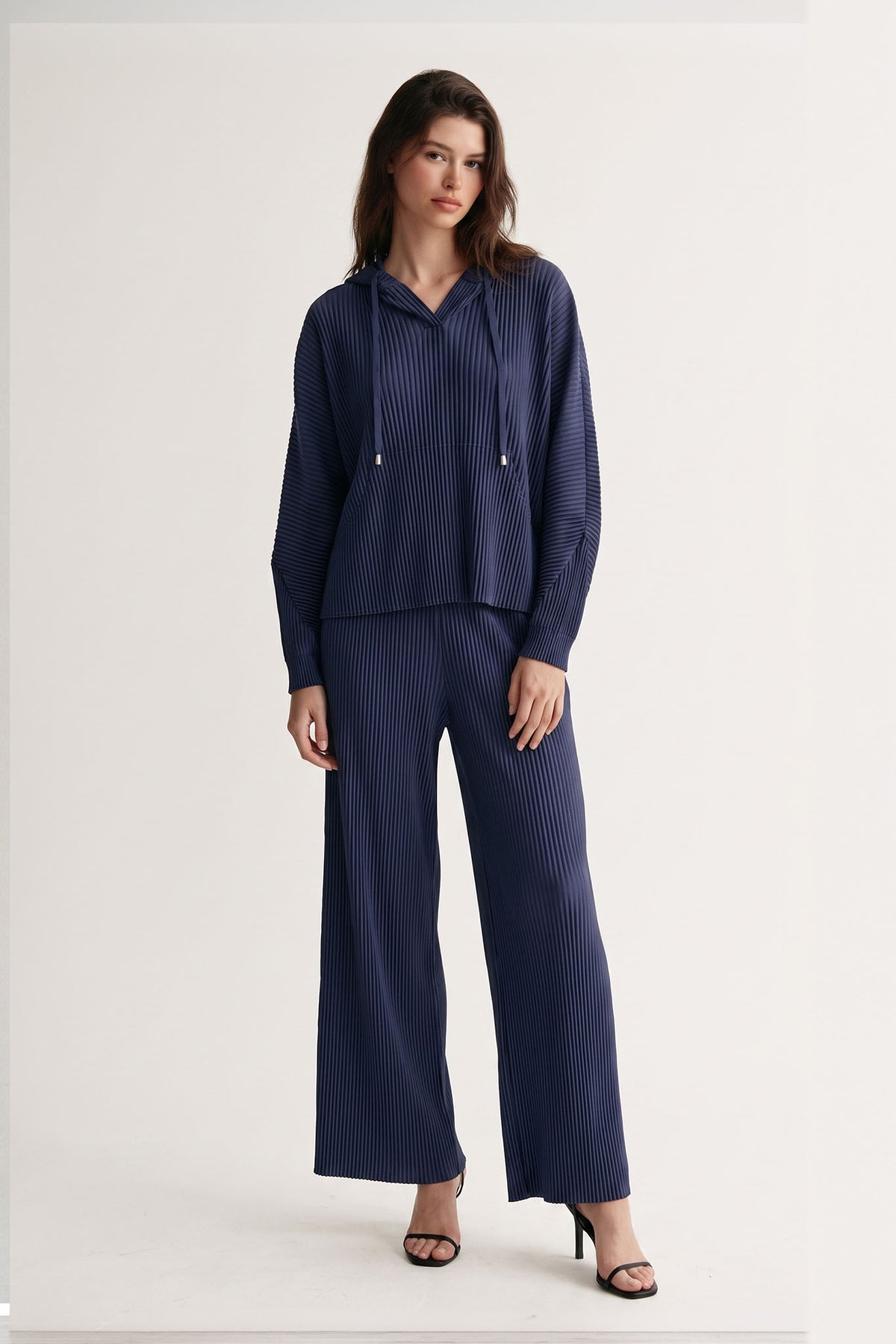 Vivian Double Knit Plissé Straight Pant - Midnight Tide