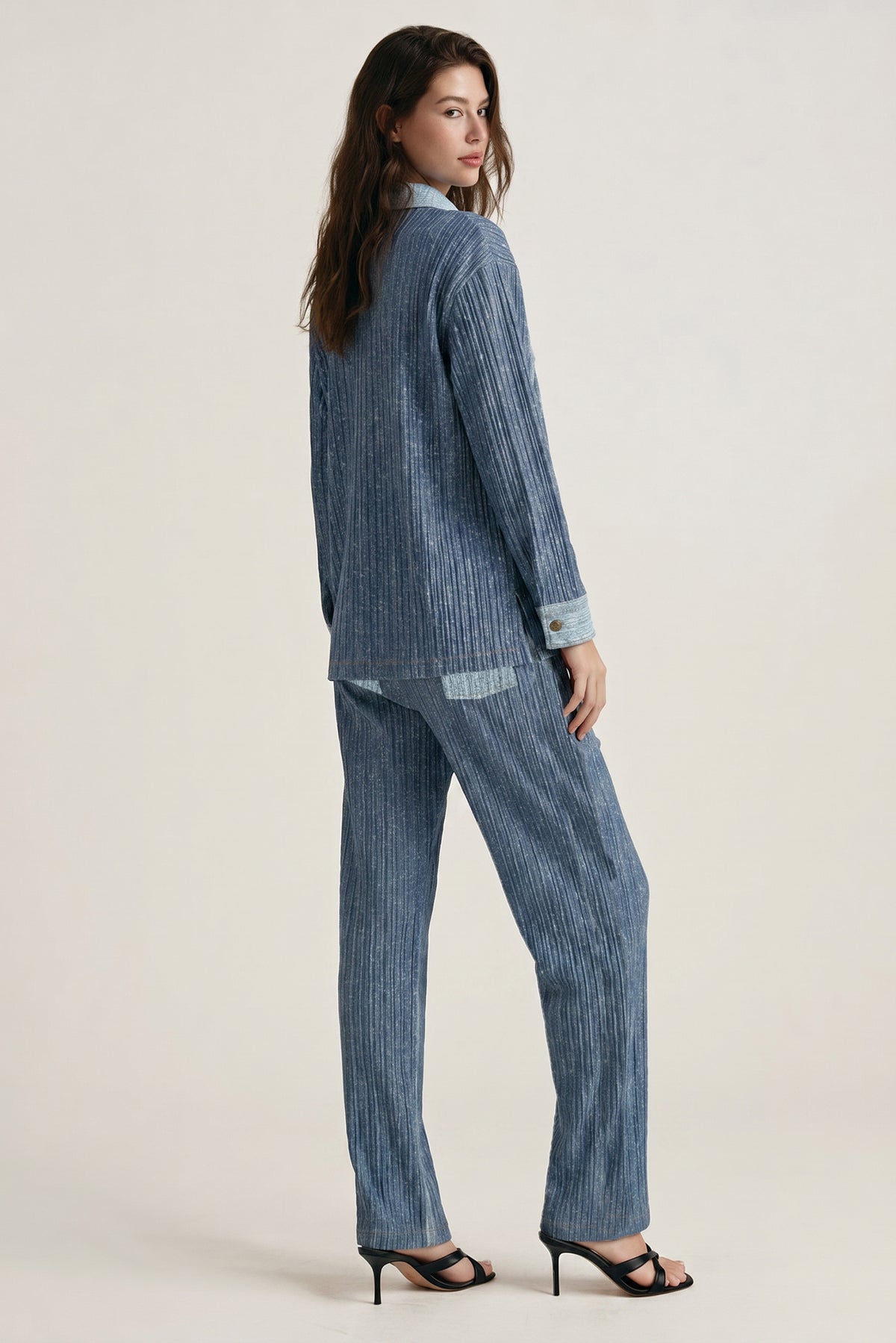 Camille Contrast Denim Pleated Pant