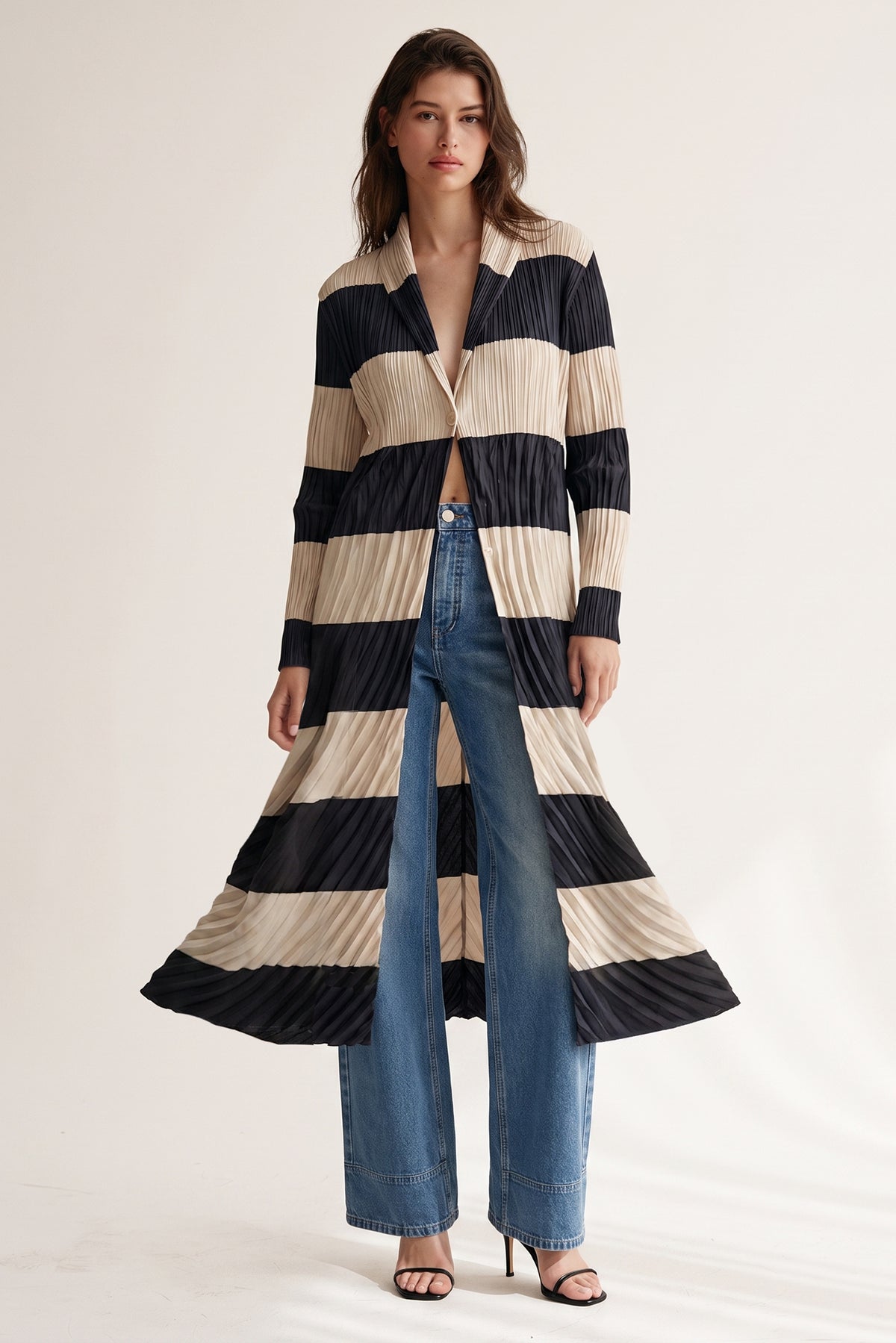 Betsy Stripe Pleated Coat