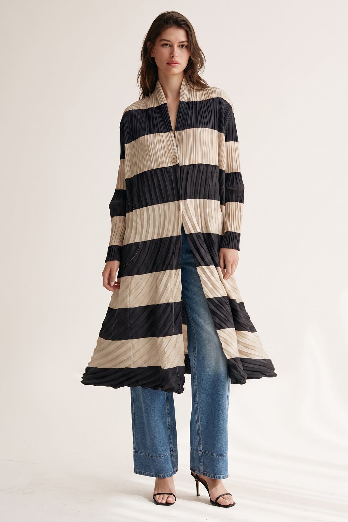 Betsy Stripe Pleated Coat