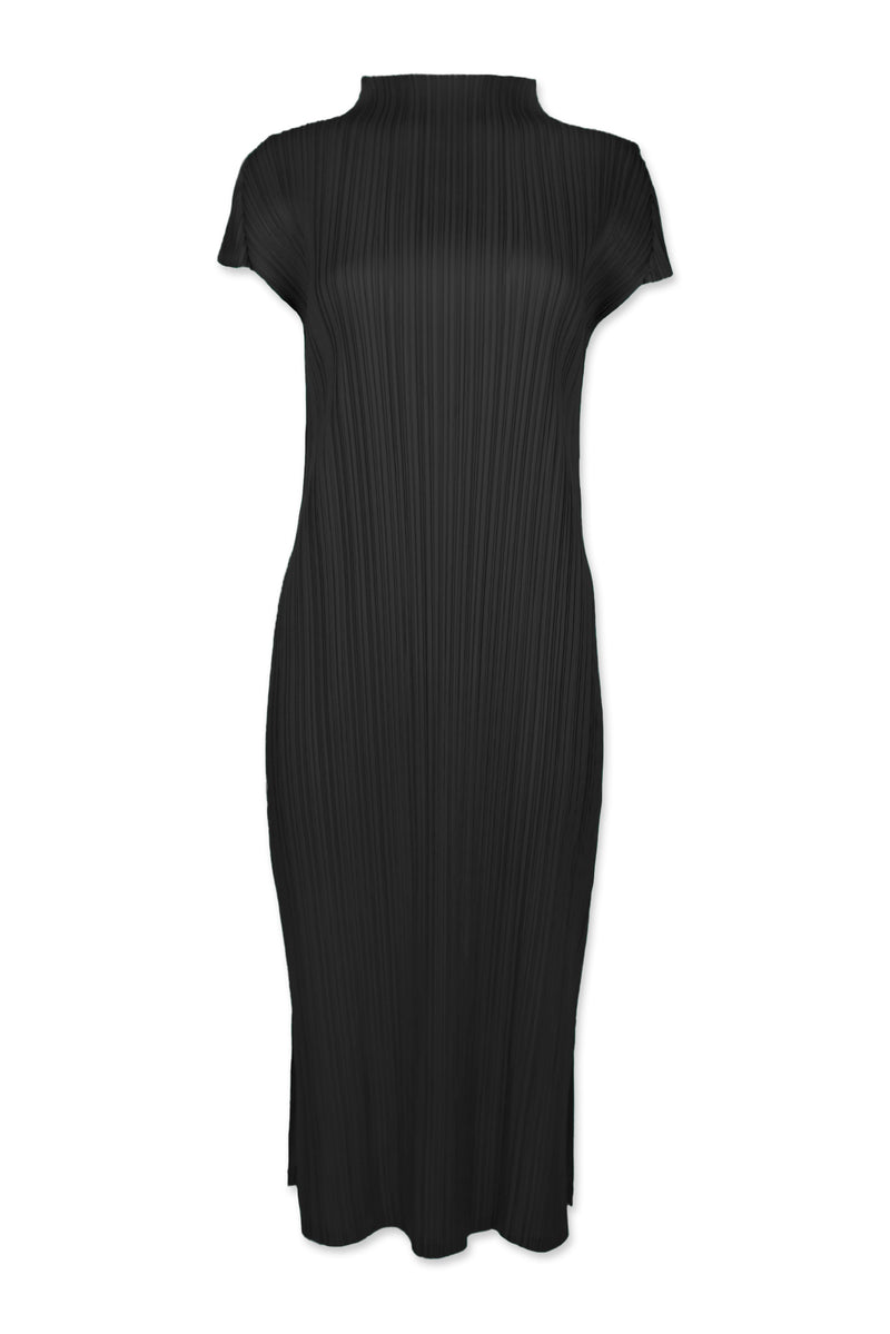 Brittny Plissé Satin Mock neck H Dress