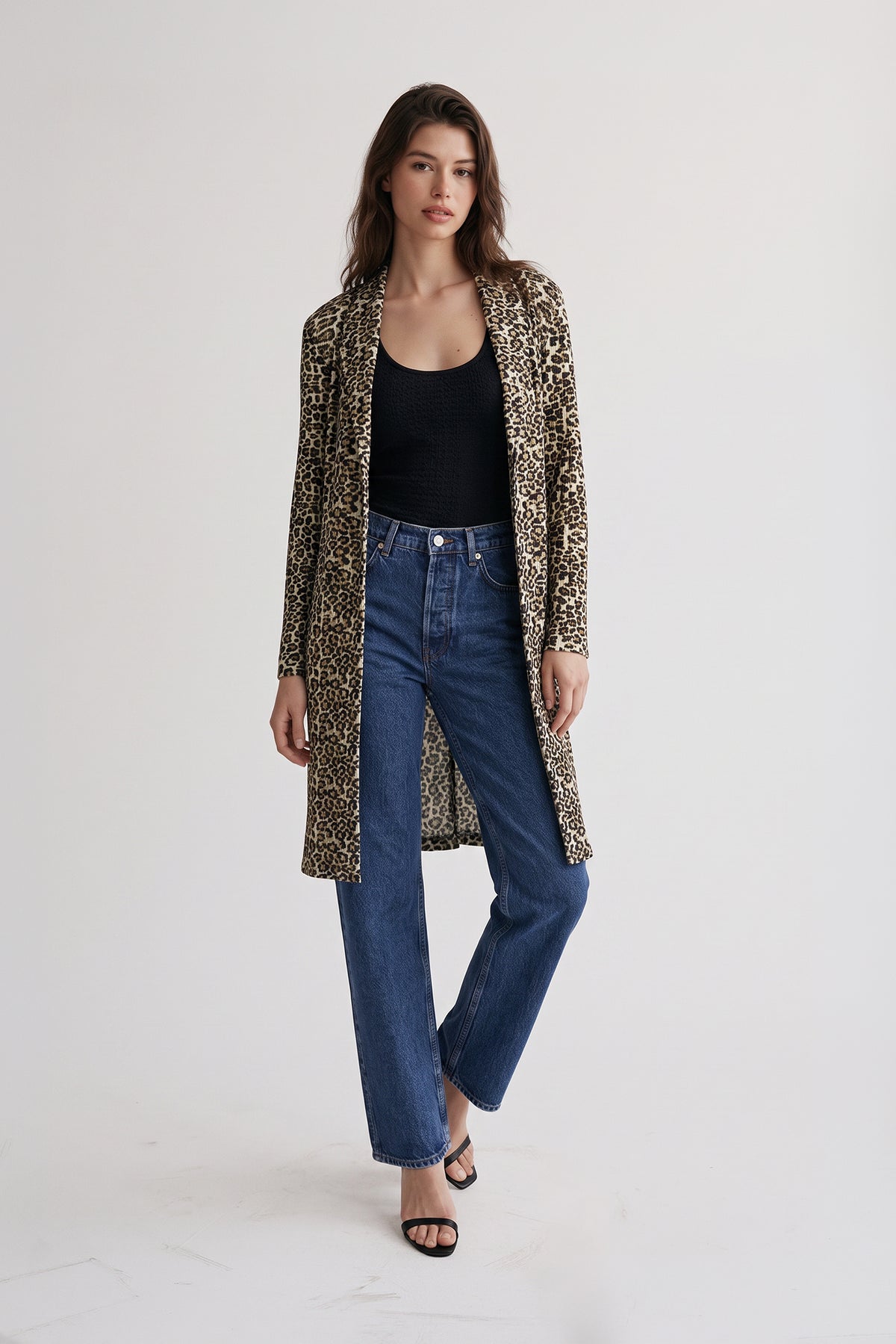 Ria Leopard Printed Plissé Satin Coat - Olive Mix