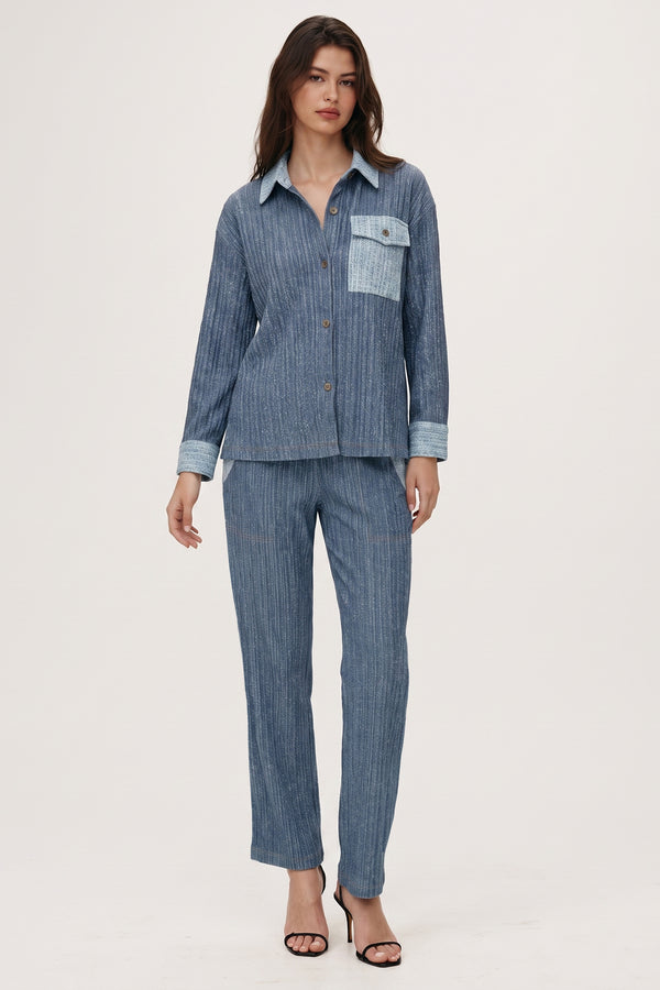 Camille Contrast Denim Pleated Pant