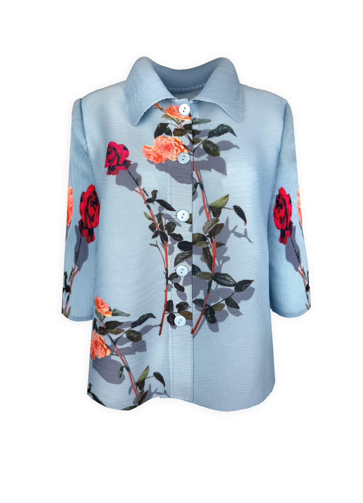 Elizabeth Rose Garden Crystal Pleats Shirt - French Blue