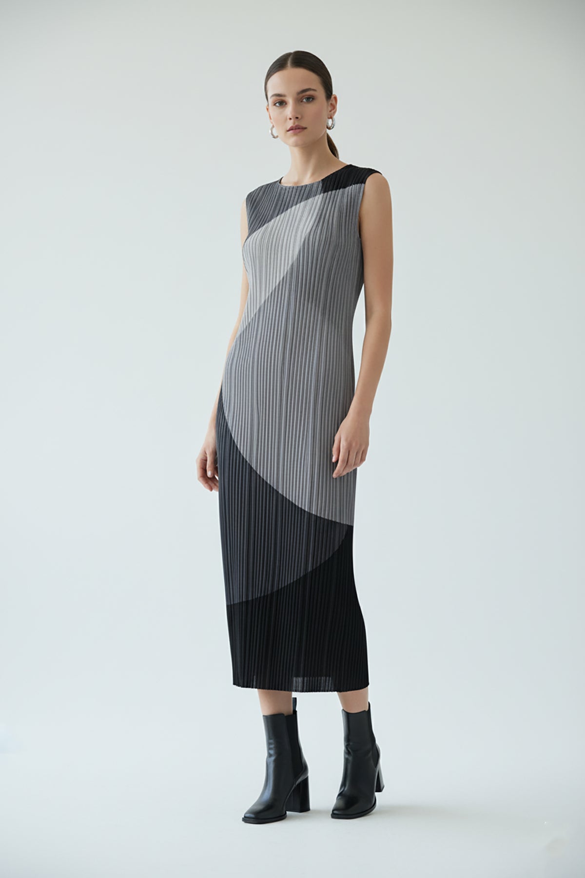 Gianna Printed Plissé Satin Dress