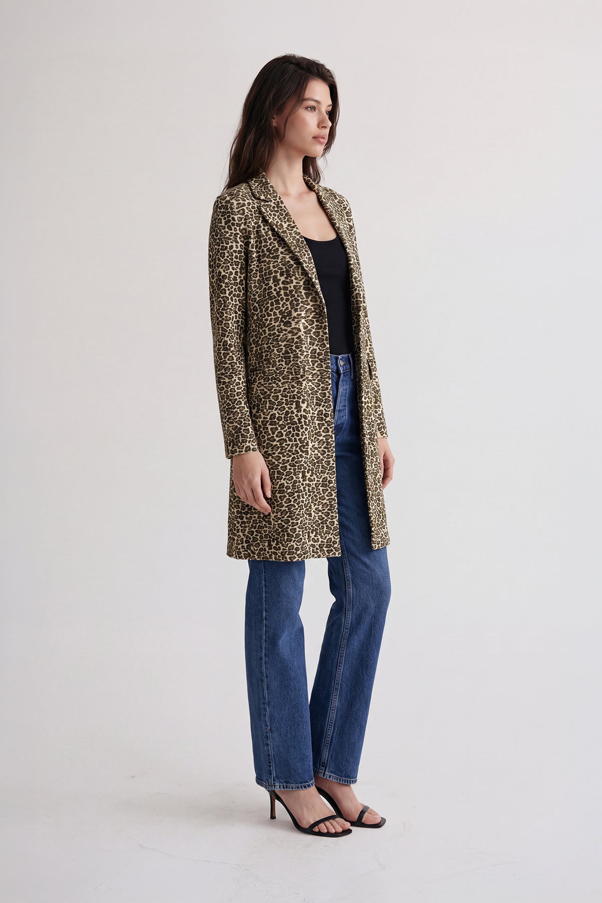 Ria Leopard Printed Plissé Satin Coat - Olive Mix