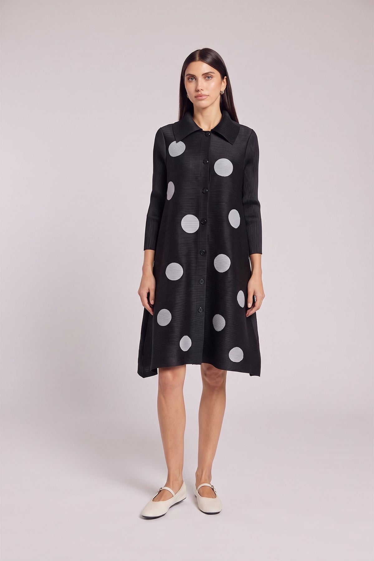 Mari Dot Crystal Pleated Dress/Jacket - Black/White