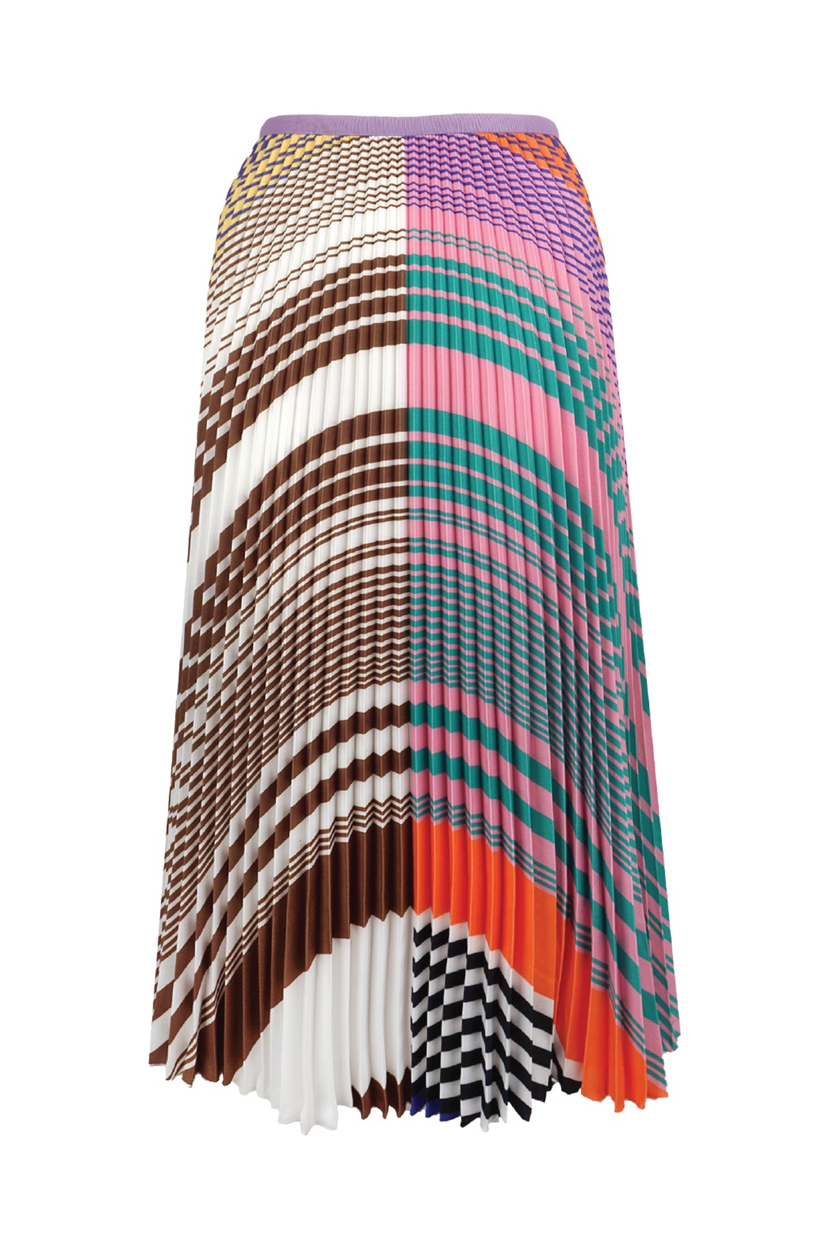 Nadia Stripe and Check Print Pleated Skirt