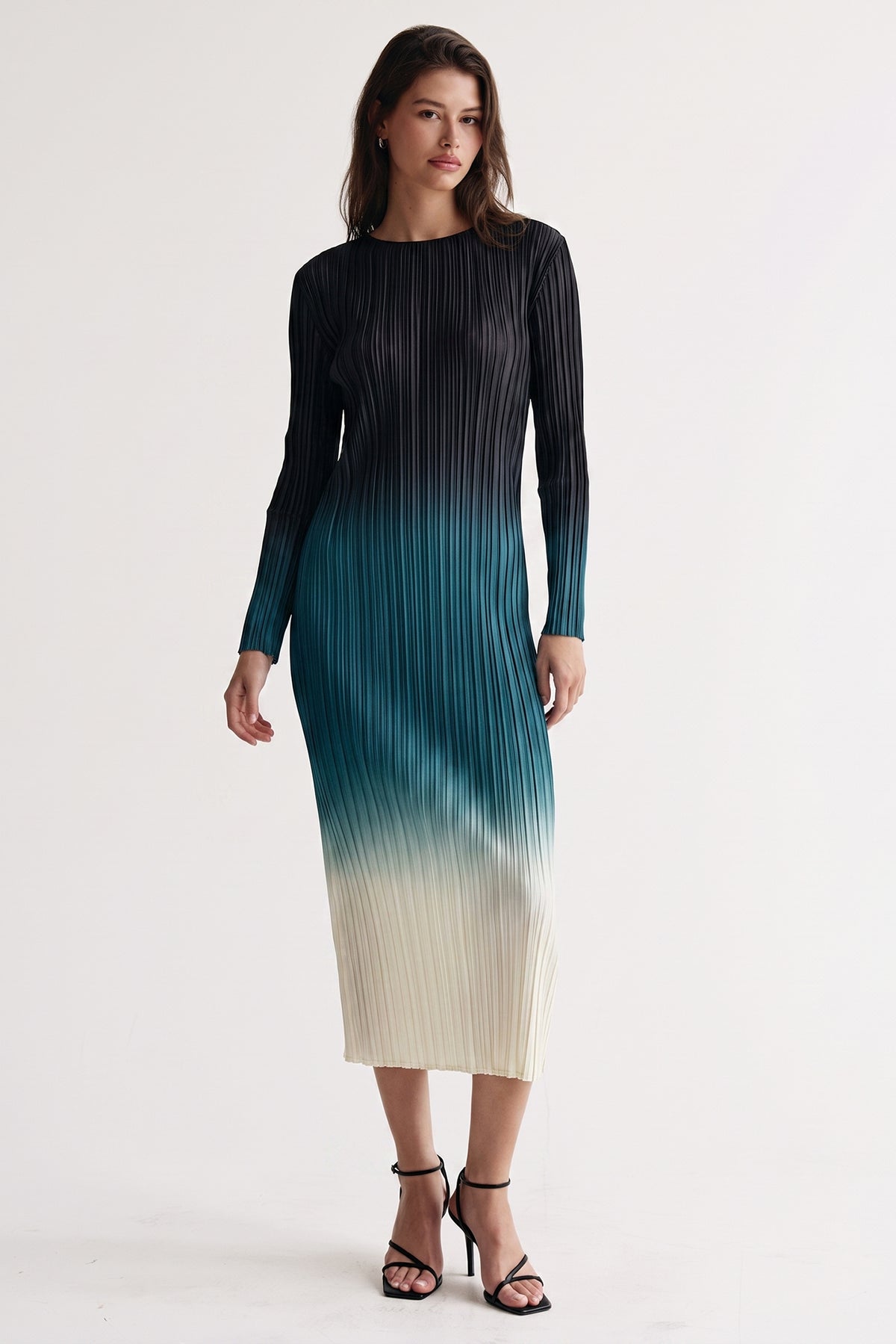 Krista Ombre Plissé Satin Dress