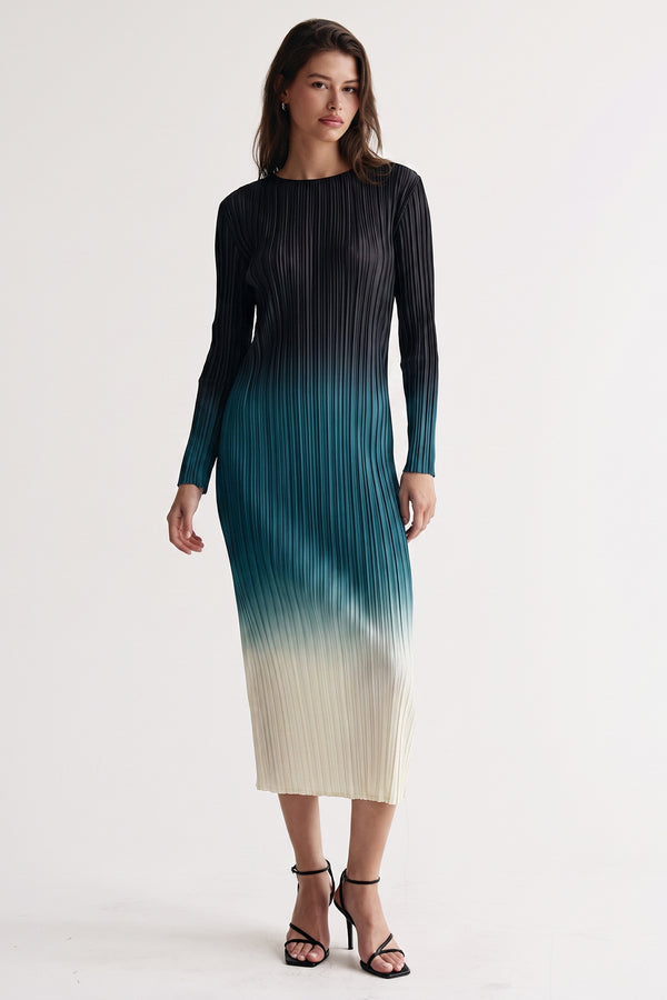 Krista Ombre Plissé Satin Dress