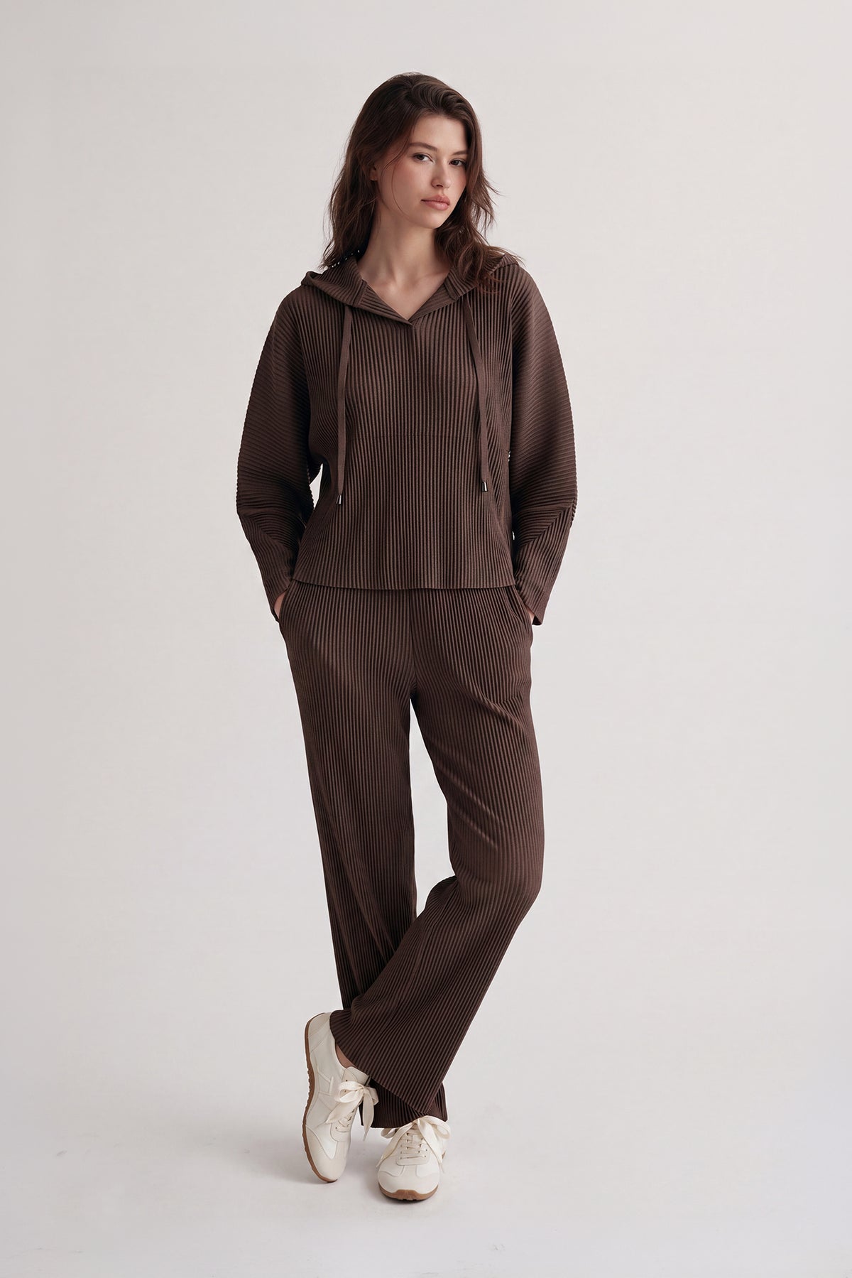 Vivian Double Knit Plissé Straight Pant - Chocolate