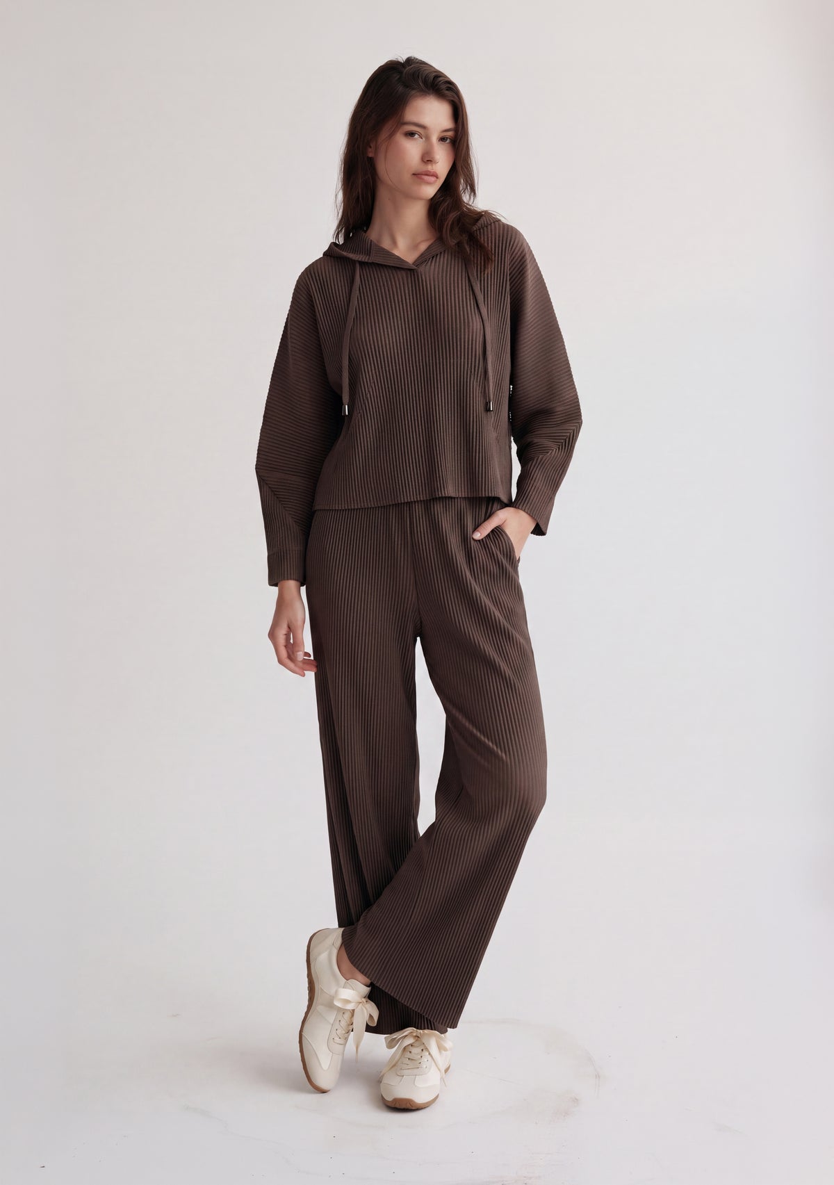 Vivian Double Knit Plissé Straight Pant - Chocolate