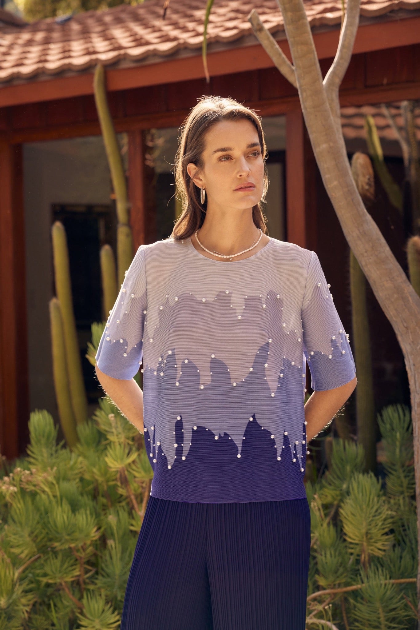 Lucy Pearl Embellished Crystal Pleats Top – Wild Cosmos